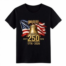 Vintage USA 250th Anniversary 1776-2026 Liberty Bell Flag Patriotic Cotton Tee