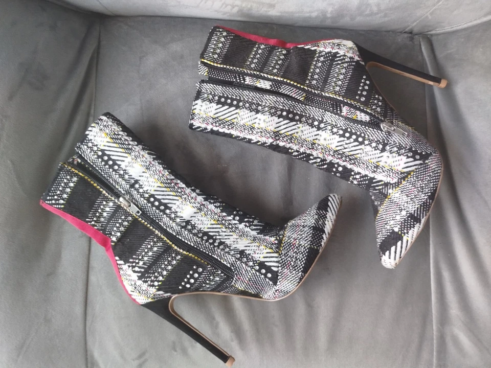 Steve Madden Mujer Botines Tacones Negro Blanco Cuadros UK5.5 EU39 Foto 4 de 4