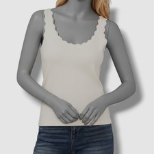 CeCe Women's Ivory Scalloped Neck Knit Sweater Tank Top Size L