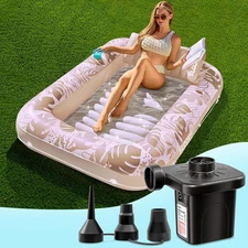 70x46 Golden White Inflatable Tanning Pool Float w Pillow Pump Holders