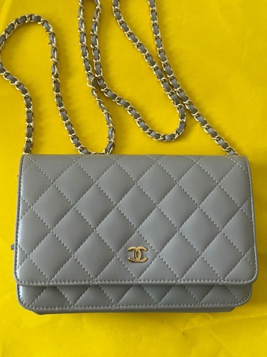 ChanelGrey Quilted Lambskin Pearl Crush Wallet on Chain Gold Hardware