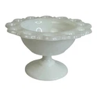 Vintage Milk Glass Pedestal Bowl Lace Edge Compote Candy Bowl 5"x3" White Decor