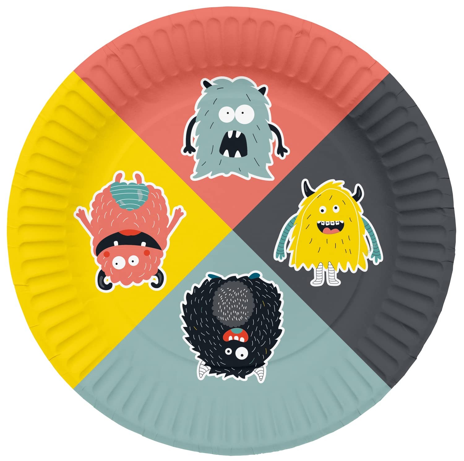 Folat 61928 Paper Party Tableware Round Paper Plates Diameter Monster Bash 23 cm