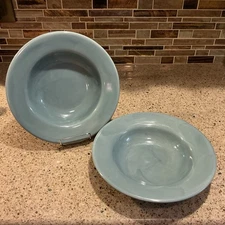 Target Home Blue Stoneware Soup/Pasta/Salad Bowls 10” Set Of 2 Hand-painted