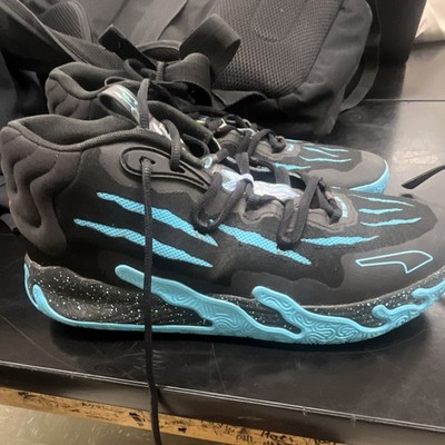 PUMA Mid Top Basketball Sneakers Black Blue Lace Up Abstract Athletic Shoes