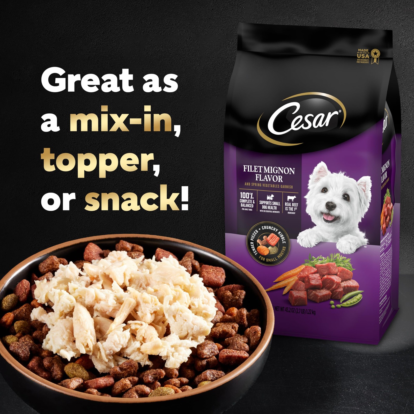 Cesar Simply Crafted Adult Wet Dog Food Toppers for Dry Food, Chicken, 1.3 oz...
