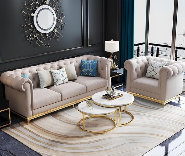 Couch Polster Design Sofa Moderne 3Er Sitz Sofas Zimmer MöBel Beige Dreisitzer-image