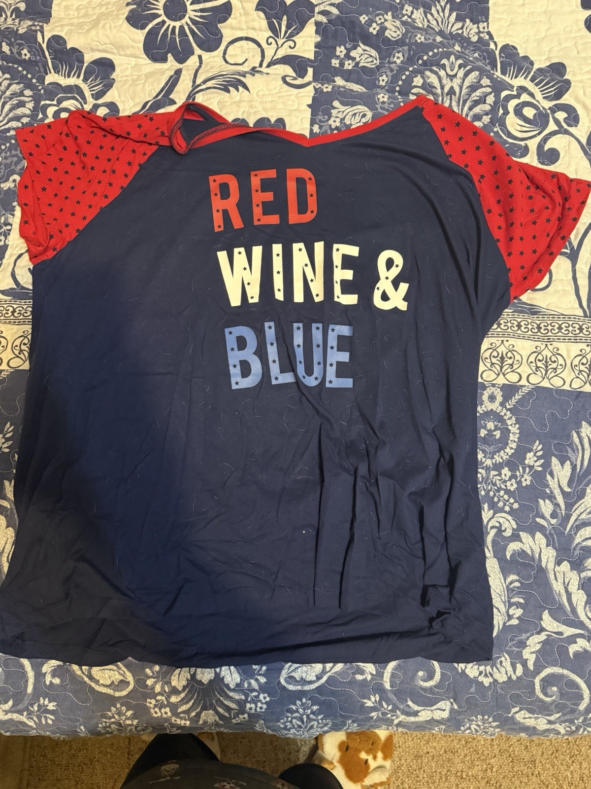 St. John's Bay Plus Size 2X Patriotic Top Women Navy Red White Short Sleeve