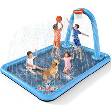 Instraella Splash Pad, 110x91'' 2-in-1 Large Sprinkler Square 110 91 in, Blue