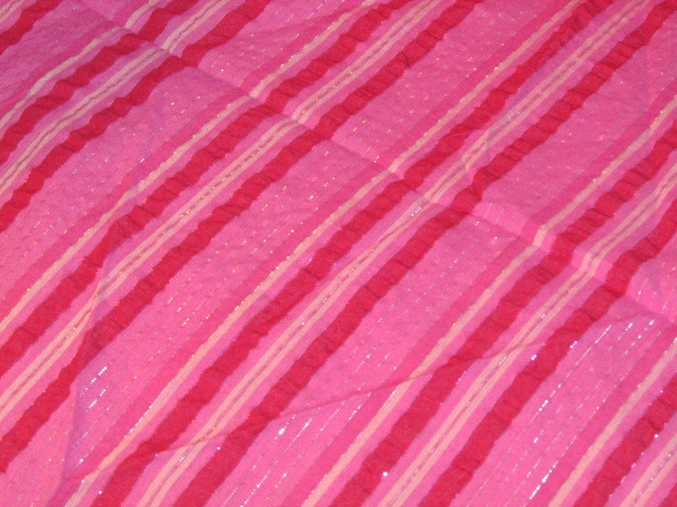 FABRIC embroidered silver hearts on red pink stripes 36 x 44" (sew rm bx 6) - Image 2 of 2