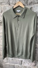Men’s Reiss Long Sleeve Polo Shirt Green XL button Front