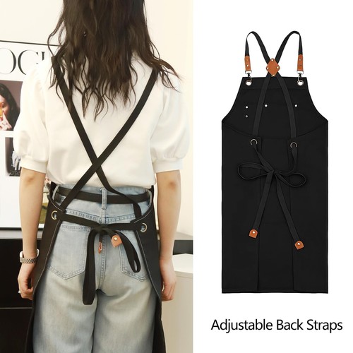 Canvas Kreuz Rückenschürze mit großen Taschen für Arbeit Kochen BBQ Grillen - Bild 5 von 6