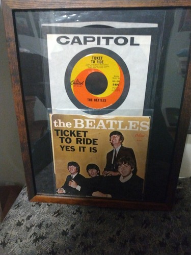 Beatles WC Ticket To Ride/Yes It Is Vg++ Sleeve/NM 45 Mounted In 11x14 Pic Frame