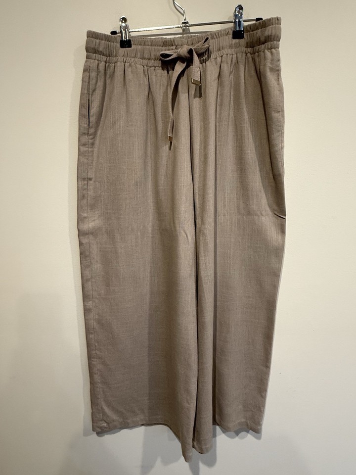 MOOLOOLA Size 14 Pants Taupe Linen Blend Wide Leg Culottes Lined City Beach