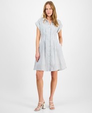 julia jordan Women's Button-Front Strip Cap-Sleeve Dress White Size XL SALE $129