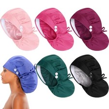 6 Pcs Extra Large Satin Lined Scrub Caps for Women Long Hair Multicolor Classic