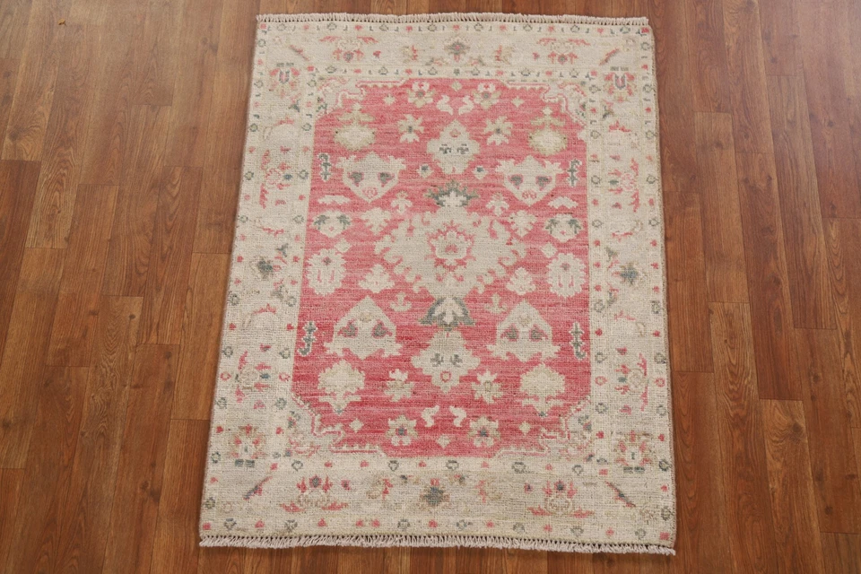 Vegetable Dye Oushak Turkish Foyer Rug 3x4 Ft Handmade Transitional Pink Rug - Image 2 of 4