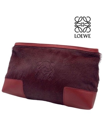 LOEWE Accessoire Pouch Handtasche Anagram Suede Red Authentic