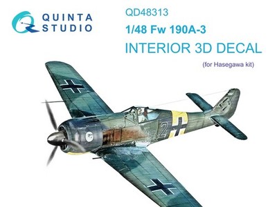 1:48 Focke-Wulf Fw 190A-3 Interior 3D Color Decal - Quinta QD48313 Hasegawa