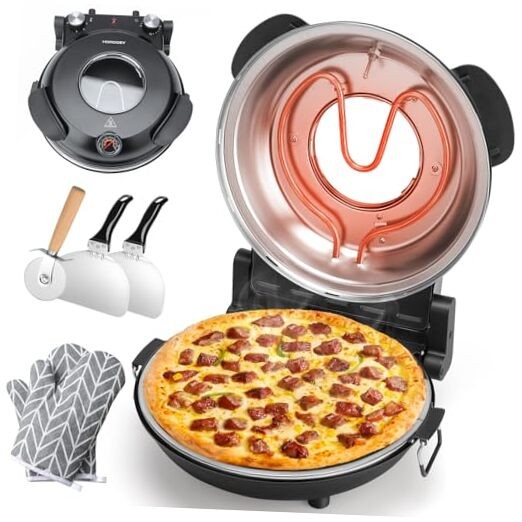 12-Inch Indoor Electric Pizza Oven with Glazed Ceramic Stone - Portable & Efficient