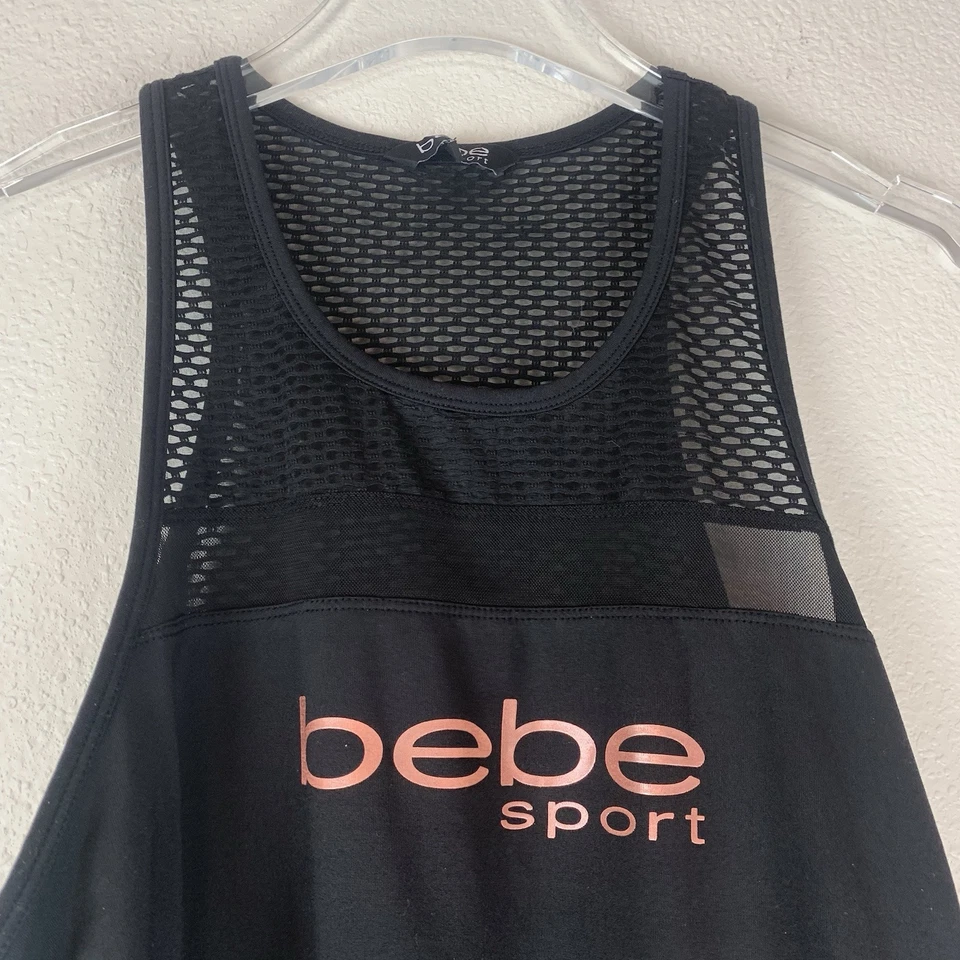 Camiseta sin mangas grande Bebe Sport para mujer espalda deportiva negra deletreada malla atlética gimnasio L Foto 2 de 4