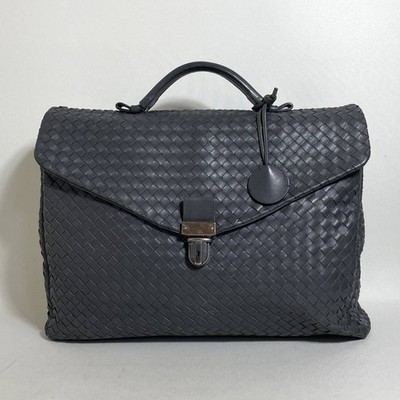 86B48 Bottega Veneta Intrecciato Business Bag Dark Gray
