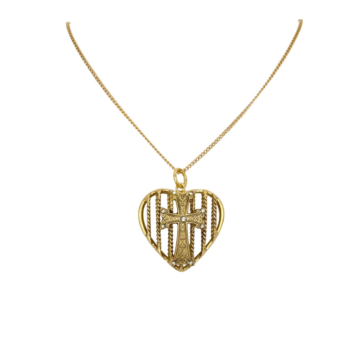 VIRGINS SAINTS & ANGELS VSA Caged Heart Cross Charm Necklace in