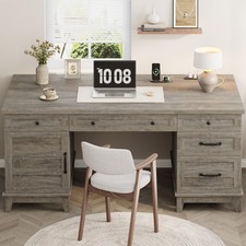 🌱Executive Desk with File Drawers, 60 in Home Office Desk with Charging Station