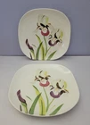 Set 2 RED WING IRIS Dinner Plate Vintage Hand Painted Purple Green Floral 10.5"