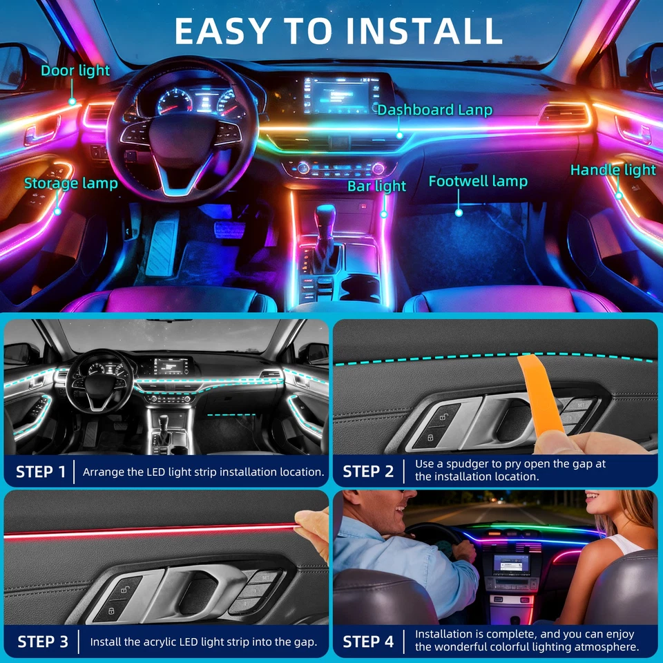 For Volvo 6 in 1 Car Interior LED Light Strips Kit RGB Neon Multi Color Remote Foto 3 de 4