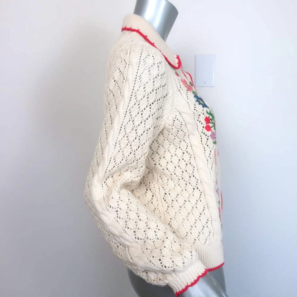 Cárdigan tejido Pointelle bordado floral Boden algodón crema talla pequeña NUEVO Foto 3 de 4