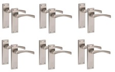 Victorian Astrid Scroll Interior Door Handles Bath Key Lock Satin NIckel