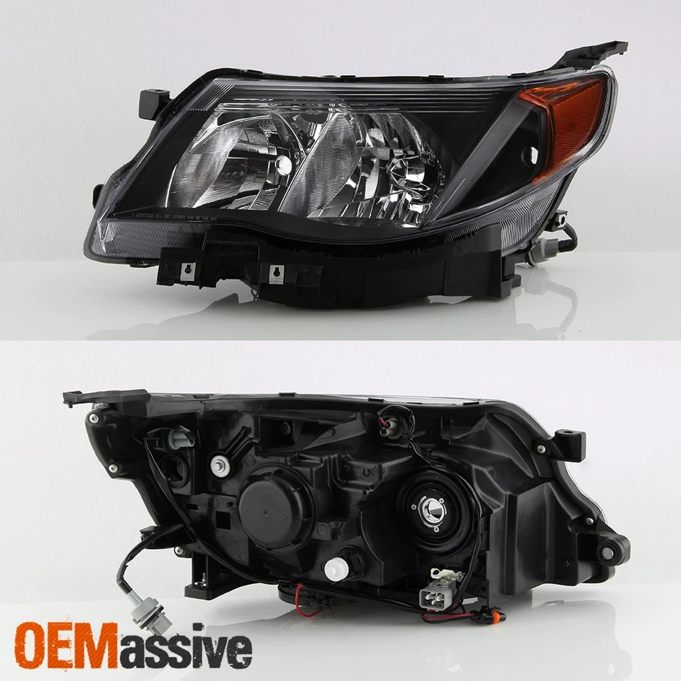 Fits 2009-2013 Subaru Forester Black Halogen Headlights Complete Replacement Set - Image 3 of 4