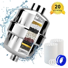 20-Stage Shower Head Filter w/2Replacements Bathroom Filtration F Dry Itchy Skin