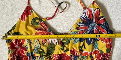 Vintage 90s Y2K Summer Dress Floral Elastic Yellow/Red Size S Mini Exhilaration - Picture 11 of 13