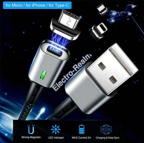 Magnetic Phone Cable USB C Micro USB Fast Charging Charger for iPhone 15 Pro Max - Picture 2 of 32