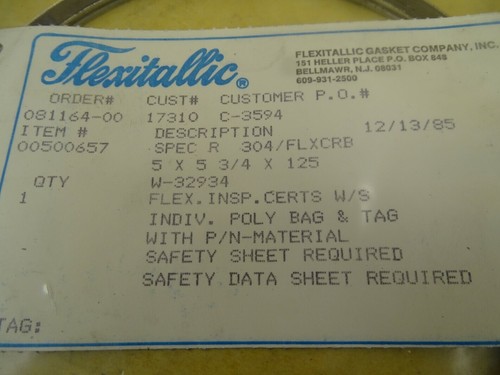 Flexitallic Bonnet Gasket 304/FLXCRB 5x5-3/4x125, W-32934 - Picture 4 of 9