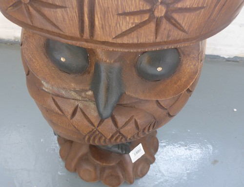 Honey Owl Side Table Hand Carved Acacia Wood Solid Wooden Stool Lamp Stand 52cm - Picture 6 of 7
