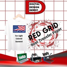 HEAT TRANSFER PAPER RED GRID LIGHT T SHIRT INKJET PAPER IRON ON 100 Sh 8.5"X11