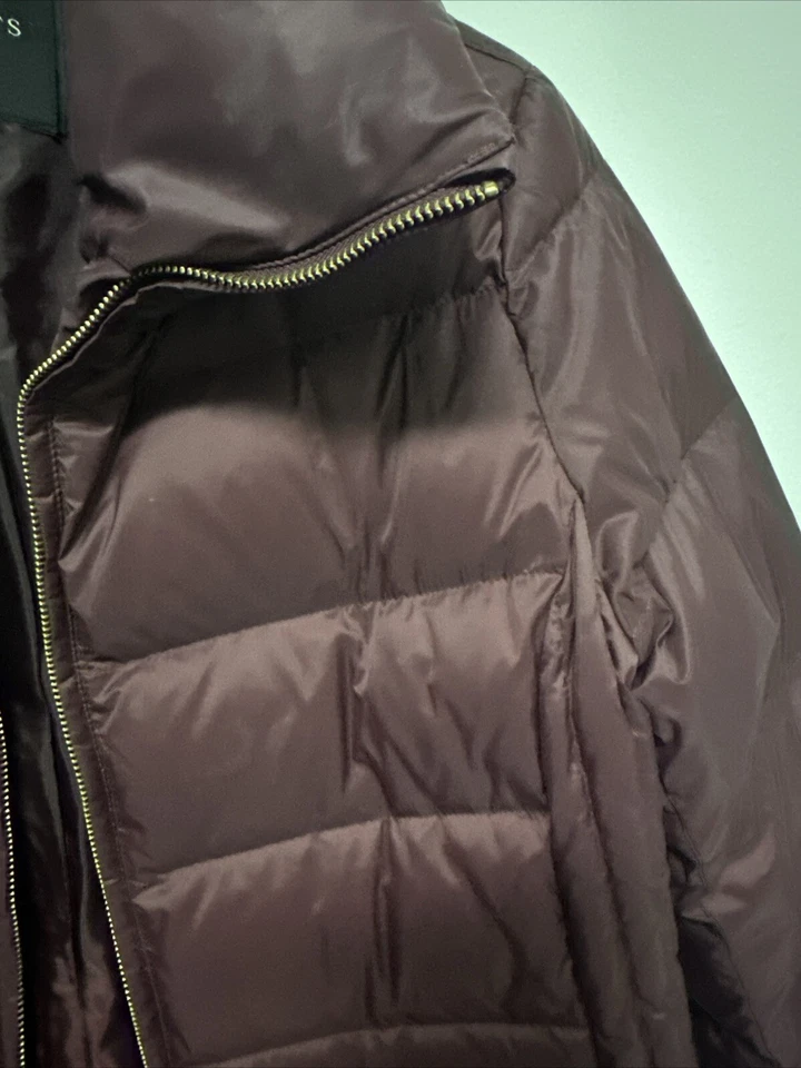 Talbots Down Puffer Jacket Coat Women Size M Burgundy Pockets - Image 3 of 4