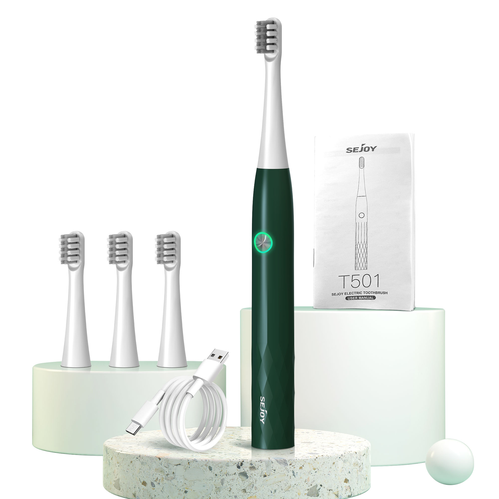 Sonic Electric Toothbrush 3 Modes 4 Replacement Brush Heads 
