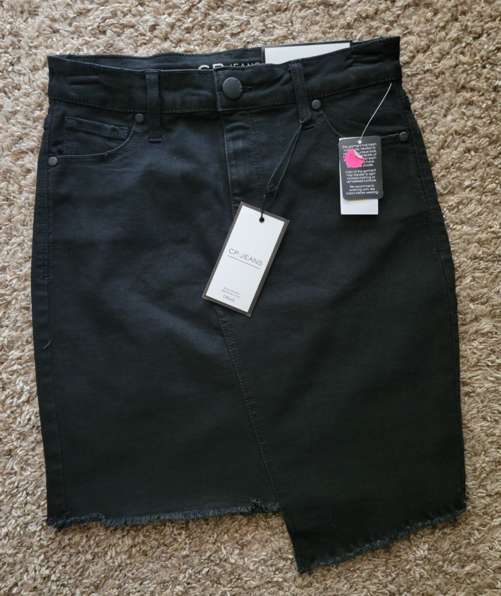 Black Asymmetrical Denim Skirt with Frayed Hem - CP Jeans Women's Size 3 NWT