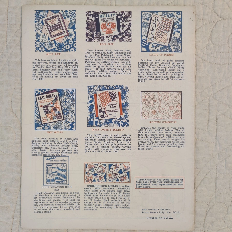 Raro diseño de edredón vintage de tía Martha de los años 50 favoritos antiguo y nuevo no. 3175 Foto 2 de 4