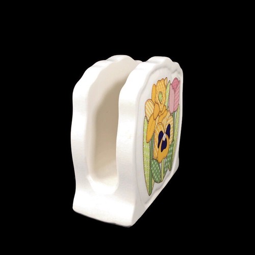 Vintage 1984 Colorful Spring Flowers Napkin Holder Enesco Japan Quilted Look - Picture 4 of 9