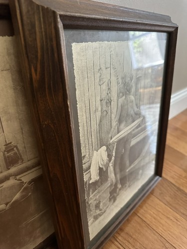 2x R.Hendrickson Sepia Art Framed Prints Woman/Couple In Bath Metal Tub Nude Set - Picture 14 of 20