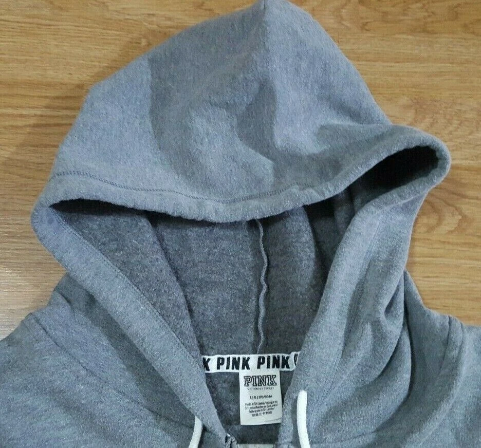 UNDERCOVER Victoria Secret ROSA Felpa con Cappuccio Maglione Full Zip Grigio Taglia L