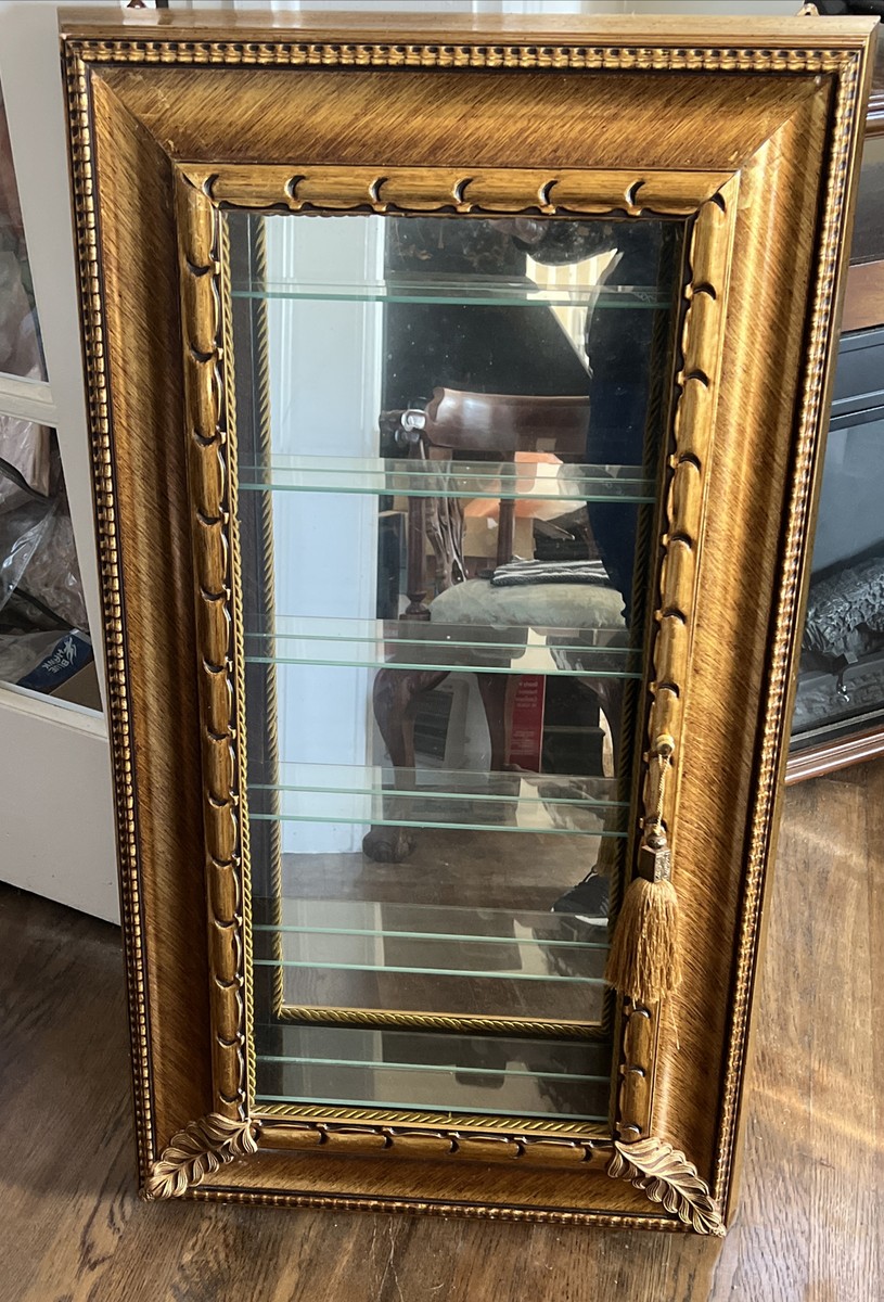 Horchow Italy 21” W 37” Tall Gold Vitrine Mirrored Wall Display