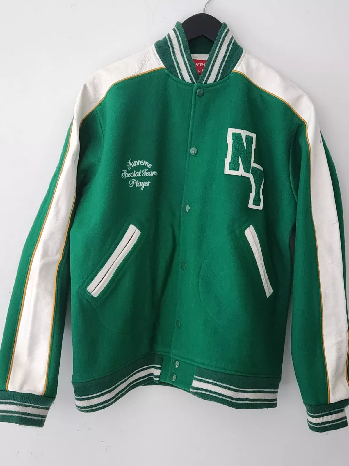 FW03 Supreme Spécial Équipes Lecteur Veste Université 2003 Laine Vert L Vintage