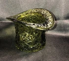 Vintage Glass Top Hat - Daisy And Button 4 1/2" wide 3 1/4" tall - Green