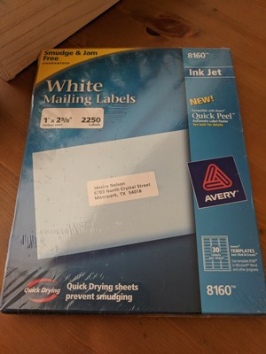 AVERY 8160 White ADDRESS LABELS INKJET EASY PEEL 1 x 2 5/8 LASER 30 Per SHEET 72782885601 | eBay